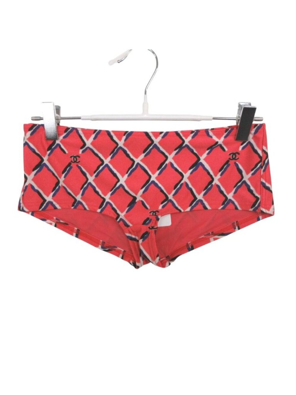 Chanel Pants Coco Beach Collection Swimwear CC Logo Plaid Red